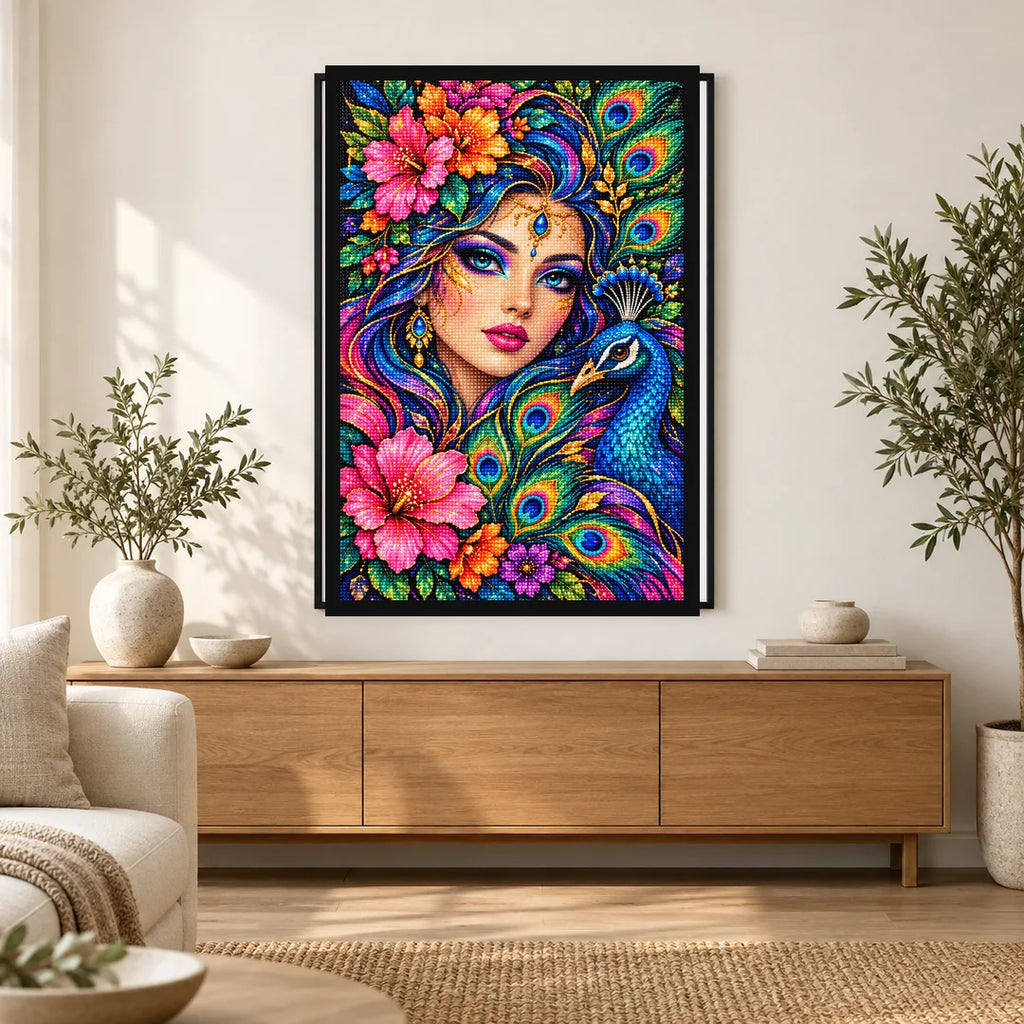 Peacock Feather Goddess Diamond Painting Kit — Home decor scene