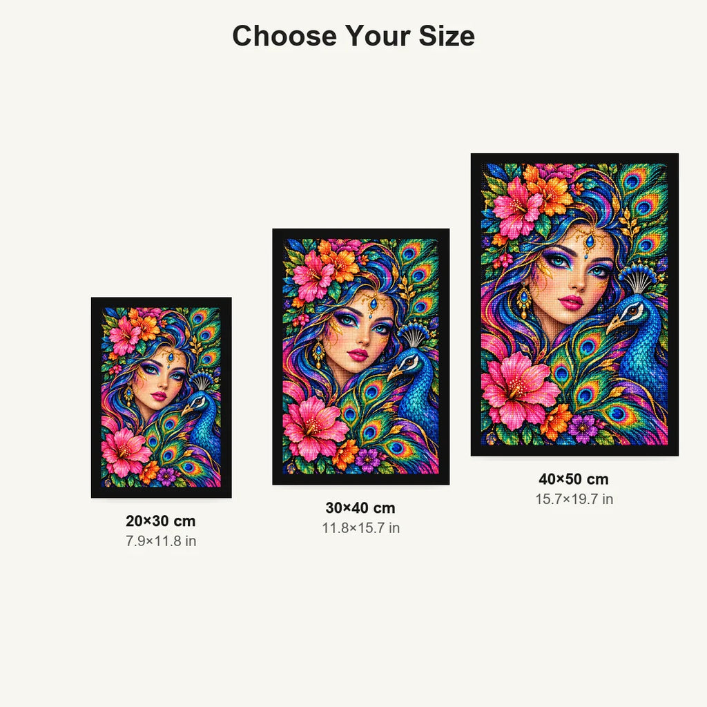 Peacock Feather Goddess Diamond Painting Kit — Size guide