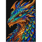 Peacock Feather Mosaic Dragon finished diamond painting on white background