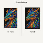 Peacock Feather Mosaic Dragon No Frame and Framed style comparison
