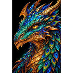 Peacock Feather Mosaic Dragon original artwork on white background