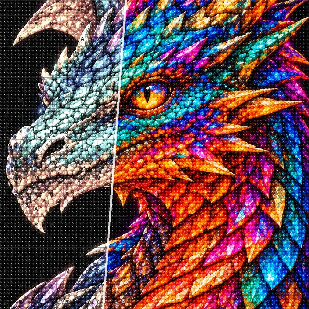 Peacock Jewel Mosaic Dragon diamond drill and canvas detail