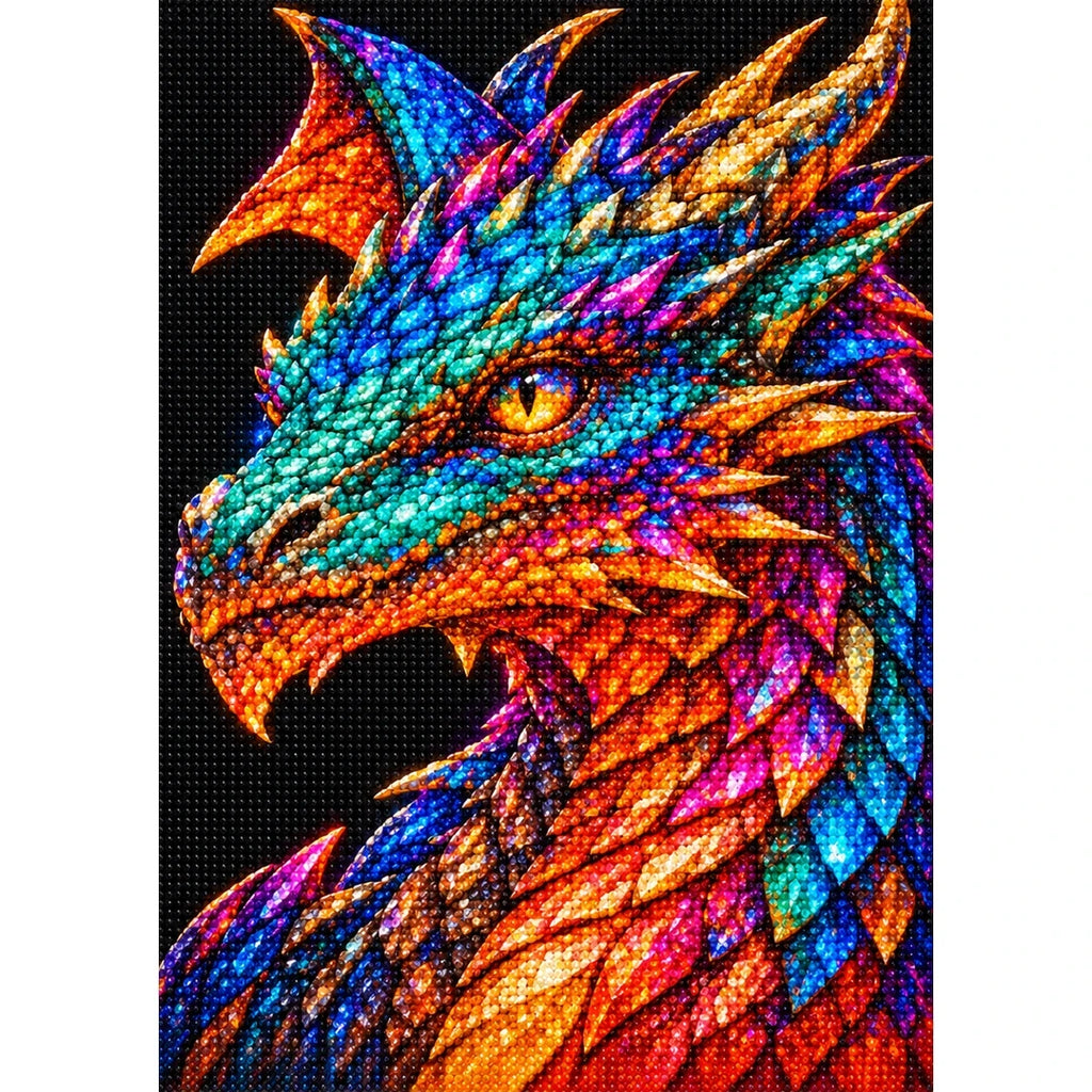 Peacock Jewel Mosaic Dragon finished diamond painting on white background