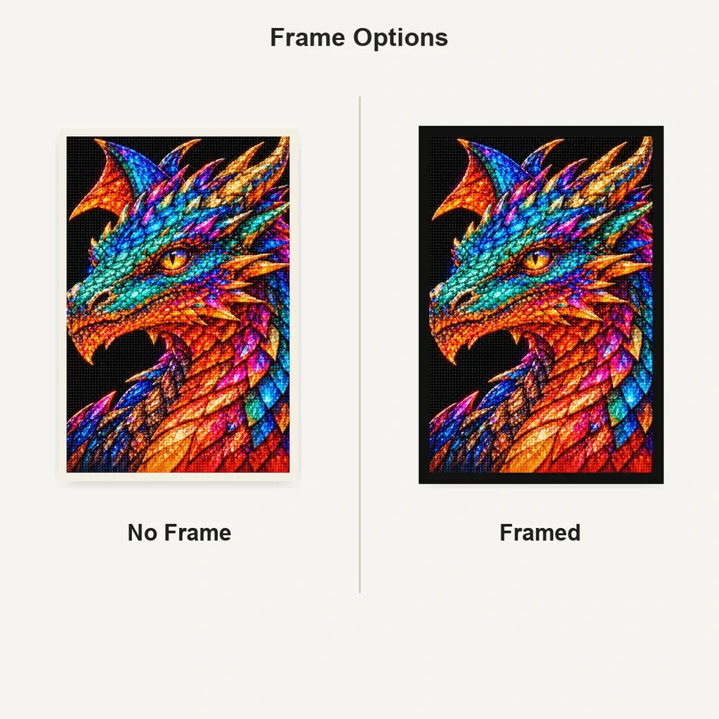 Peacock Jewel Mosaic Dragon No Frame and Framed style comparison