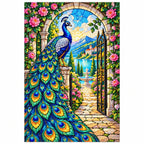 Peacock Rose Garden Diamond Painting Kit — finished diamond painting on white background