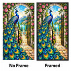 Peacock Rose Garden Diamond Painting Kit — No Frame and Framed style comparison