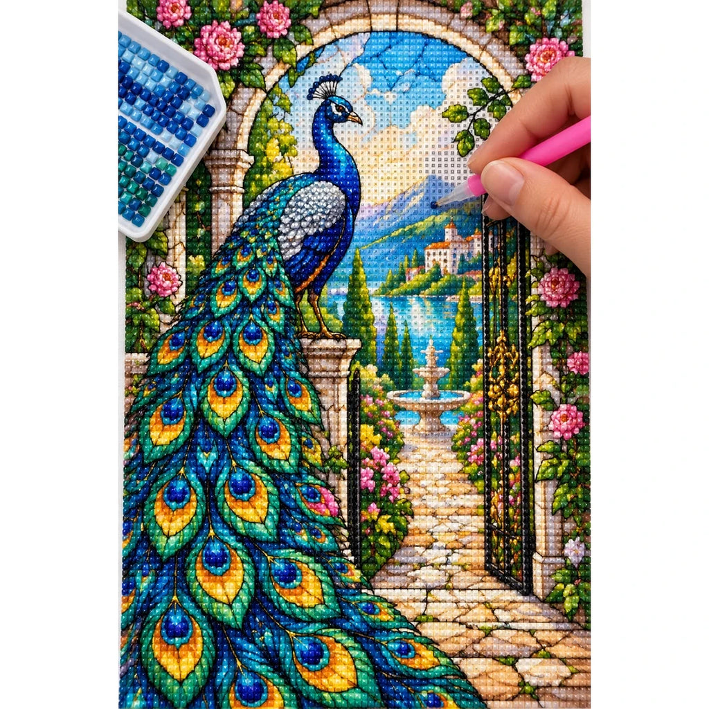 Peacock Rose Garden Diamond Painting Kit — diamond painting application process