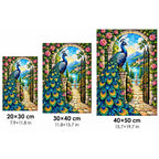 Peacock Rose Garden Diamond Painting Kit — 20 by 30, 30 by 40, and 40 by 50 centimeter size guide