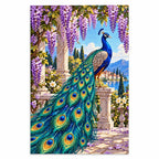 Peacock Wisteria Garden Diamond Painting Kit finished diamond artwork on white background