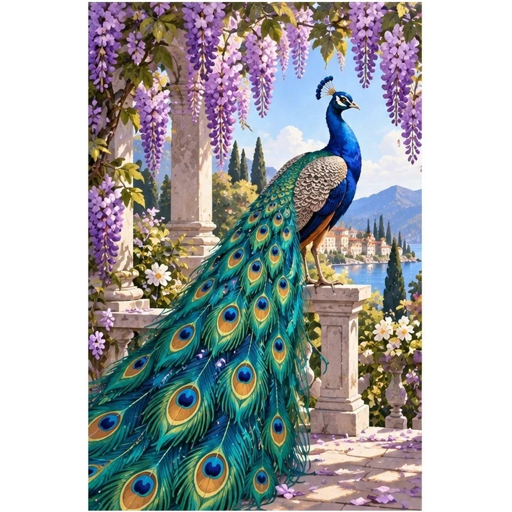 Peacock Wisteria Garden original artwork on white background