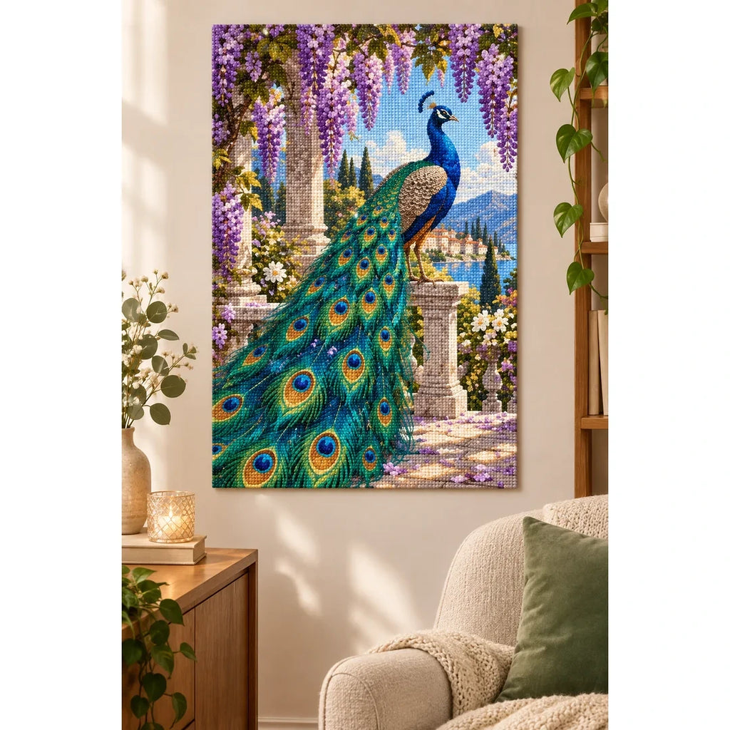 Peacock Wisteria Garden Diamond Painting Kit home decor scene