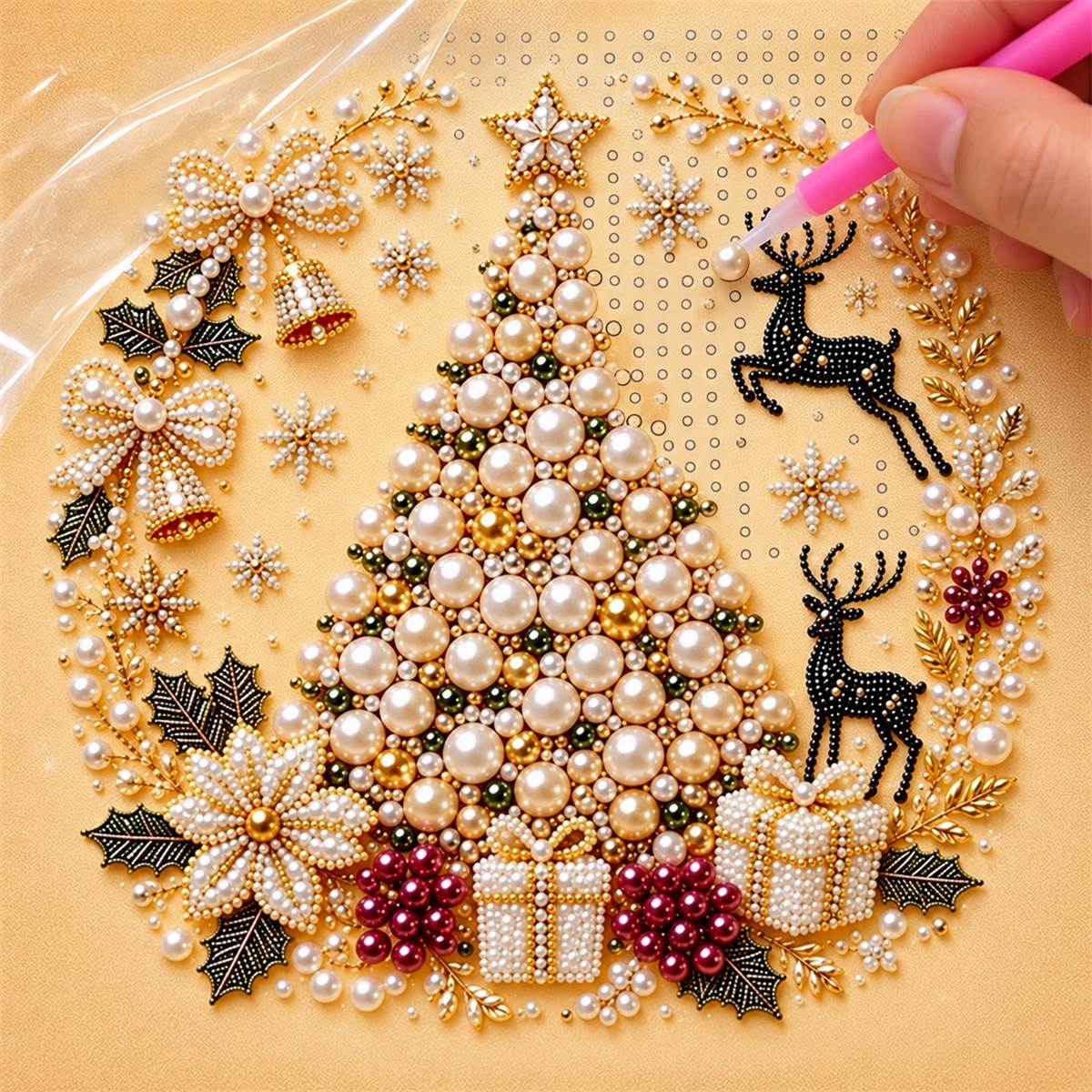 Pearl Christmas Tree Reindeer — process image