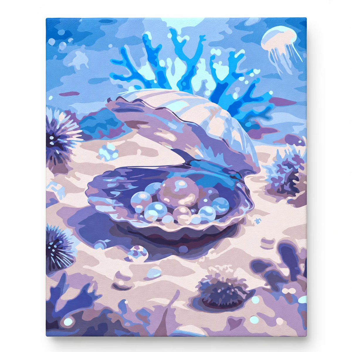 Pearl Oyster Underwater paint by numbers artwork on a front-facing canvas against a white background