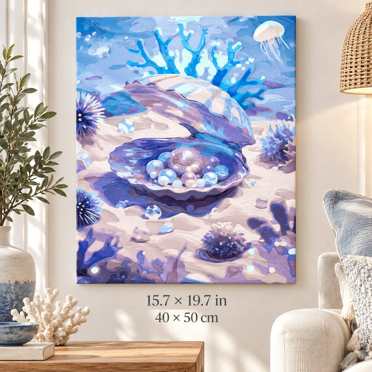 Pearl Oyster Underwater shown in a styled room with 15.7 × 19.7 in and 40 × 50 cm dimensions