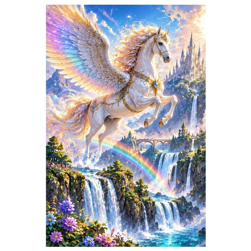 Pegasus Rainbow Waterfall original artwork on white