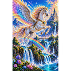 Pegasus Rainbow Waterfall finished diamond painting on white