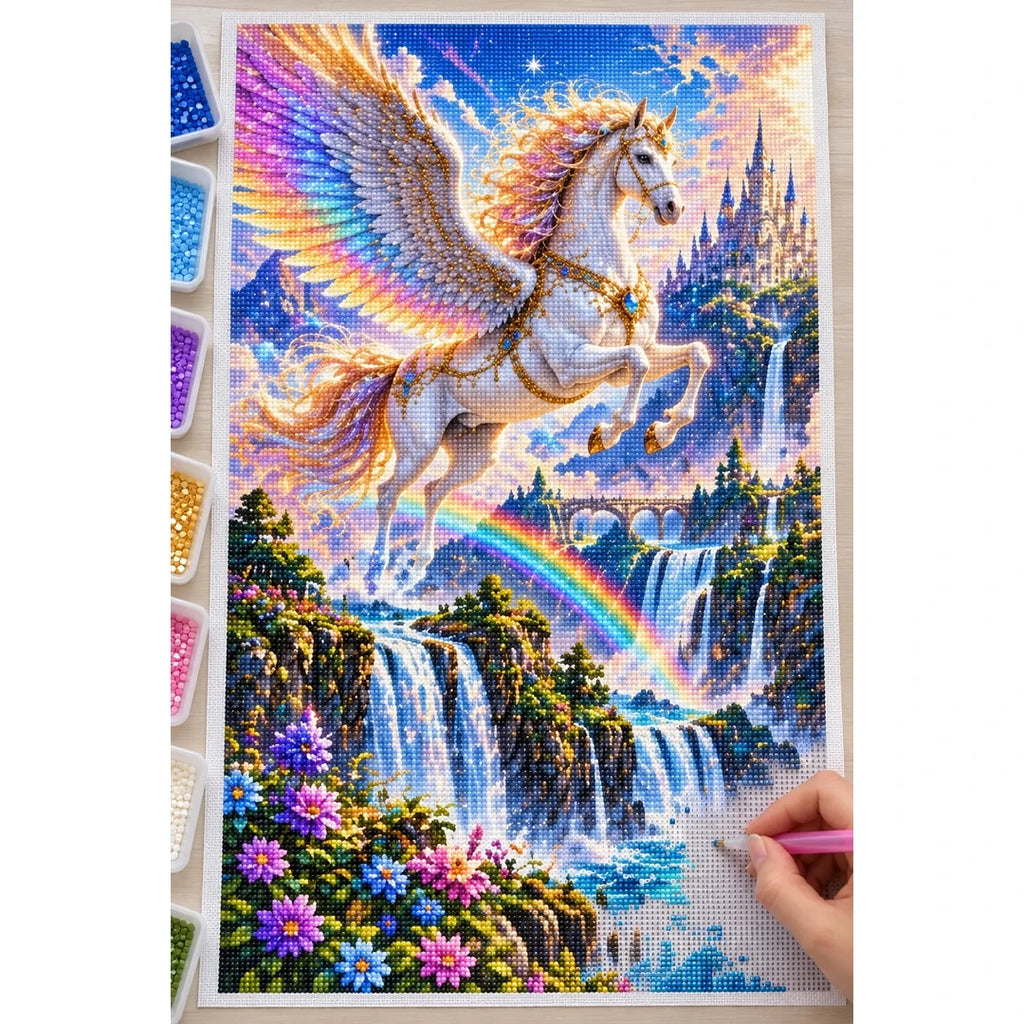 Pegasus Rainbow Waterfall diamond painting process