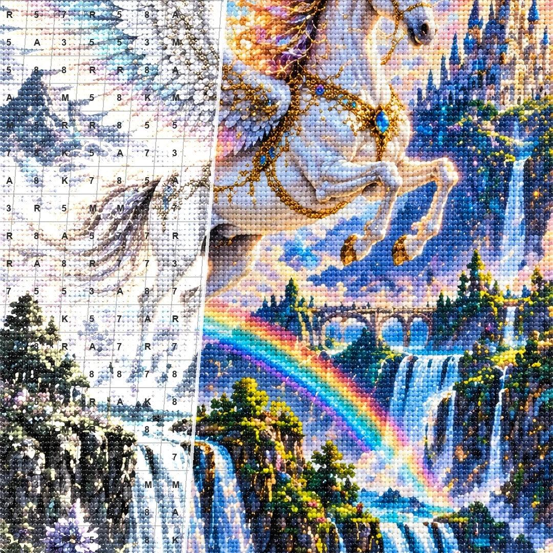 Pegasus Rainbow Waterfall canvas and resin drill detail