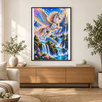Pegasus Rainbow Waterfall finished artwork in home décor