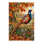 Finished diamond painting of a pheasant beneath golden autumn oaks