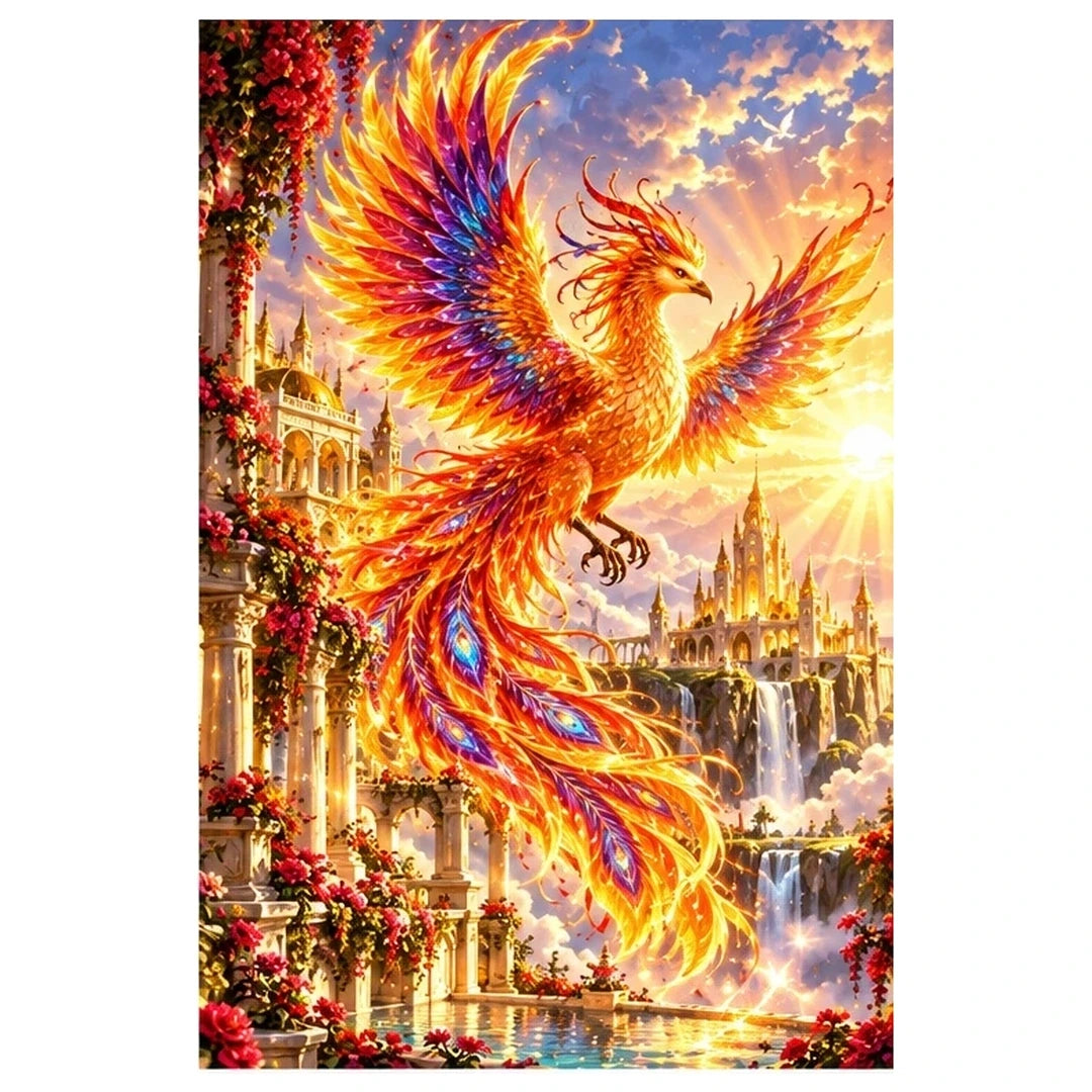Phoenix Golden Temple Sunrise original artwork on white
