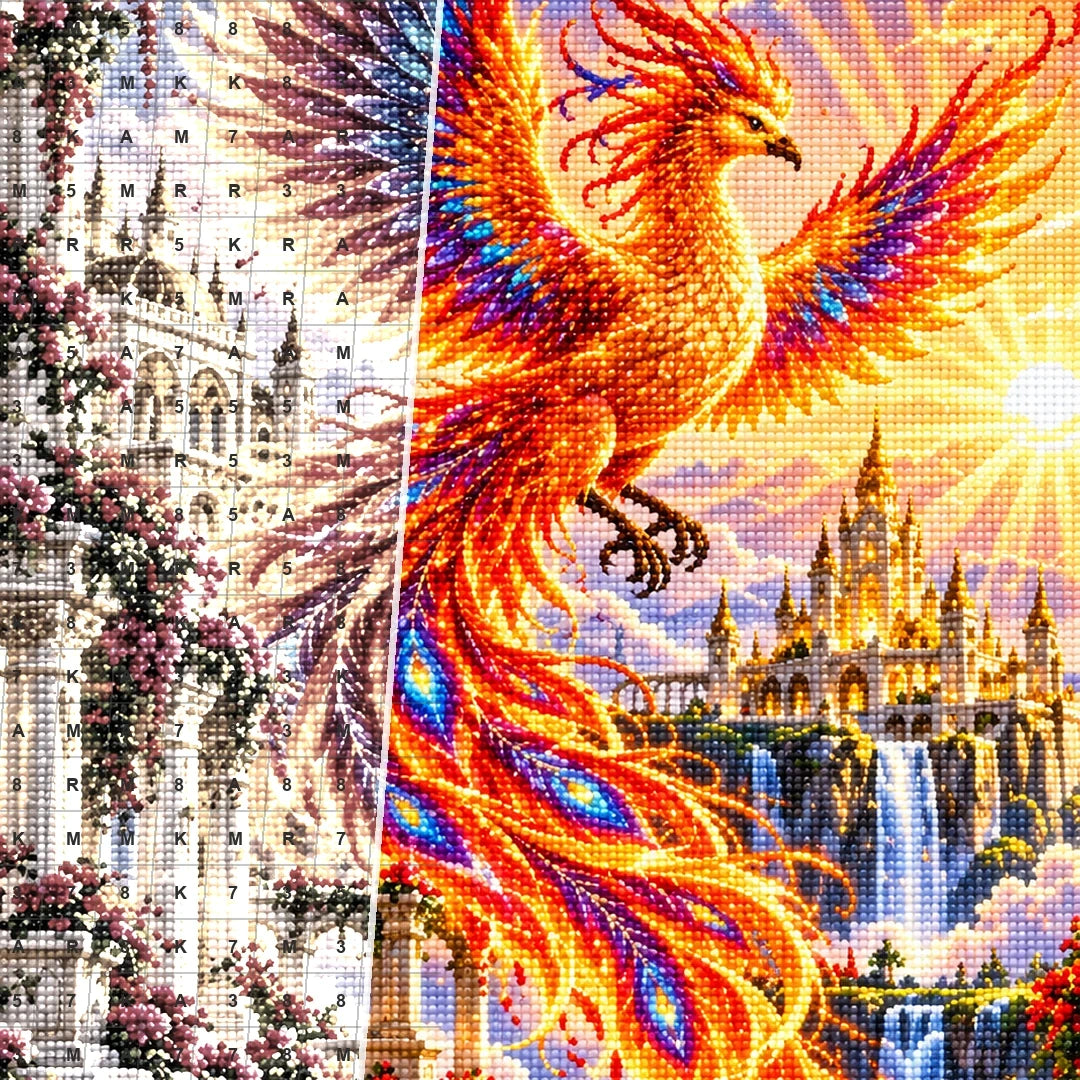 Phoenix Golden Temple Sunrise canvas and resin drill detail