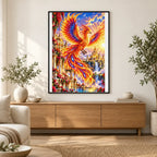 Phoenix Golden Temple Sunrise finished artwork in home décor