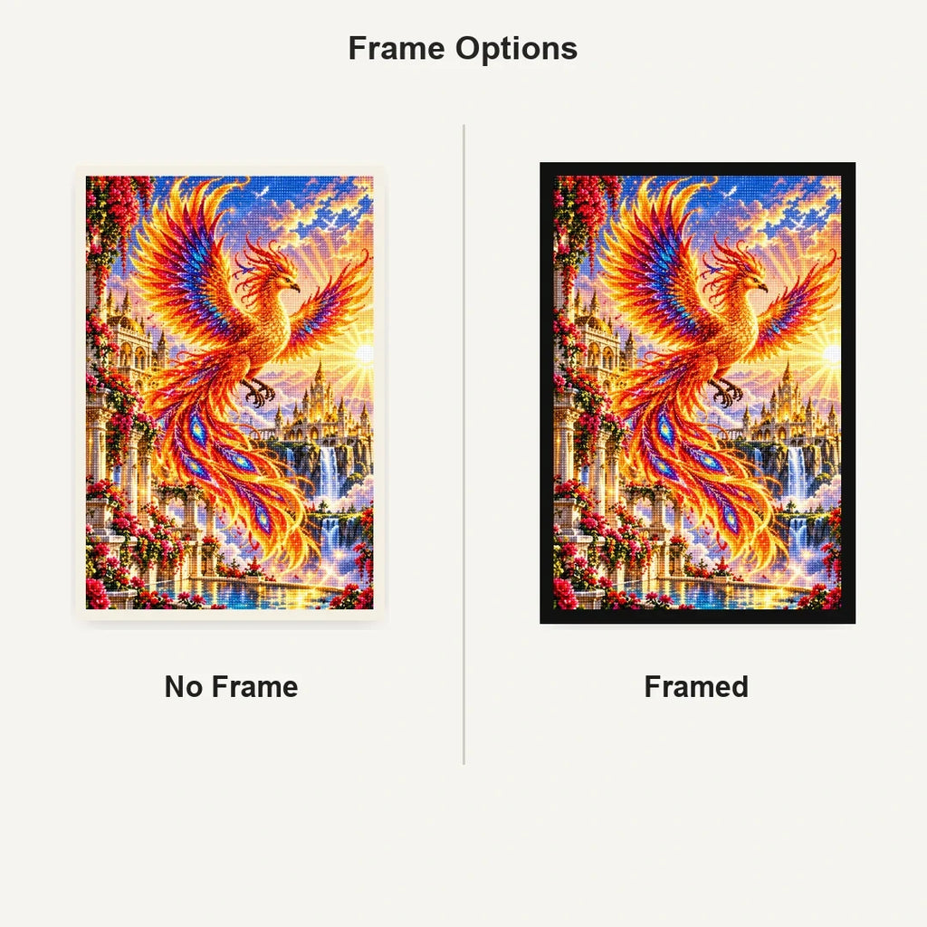 Phoenix Golden Temple Sunrise No Frame and Framed comparison