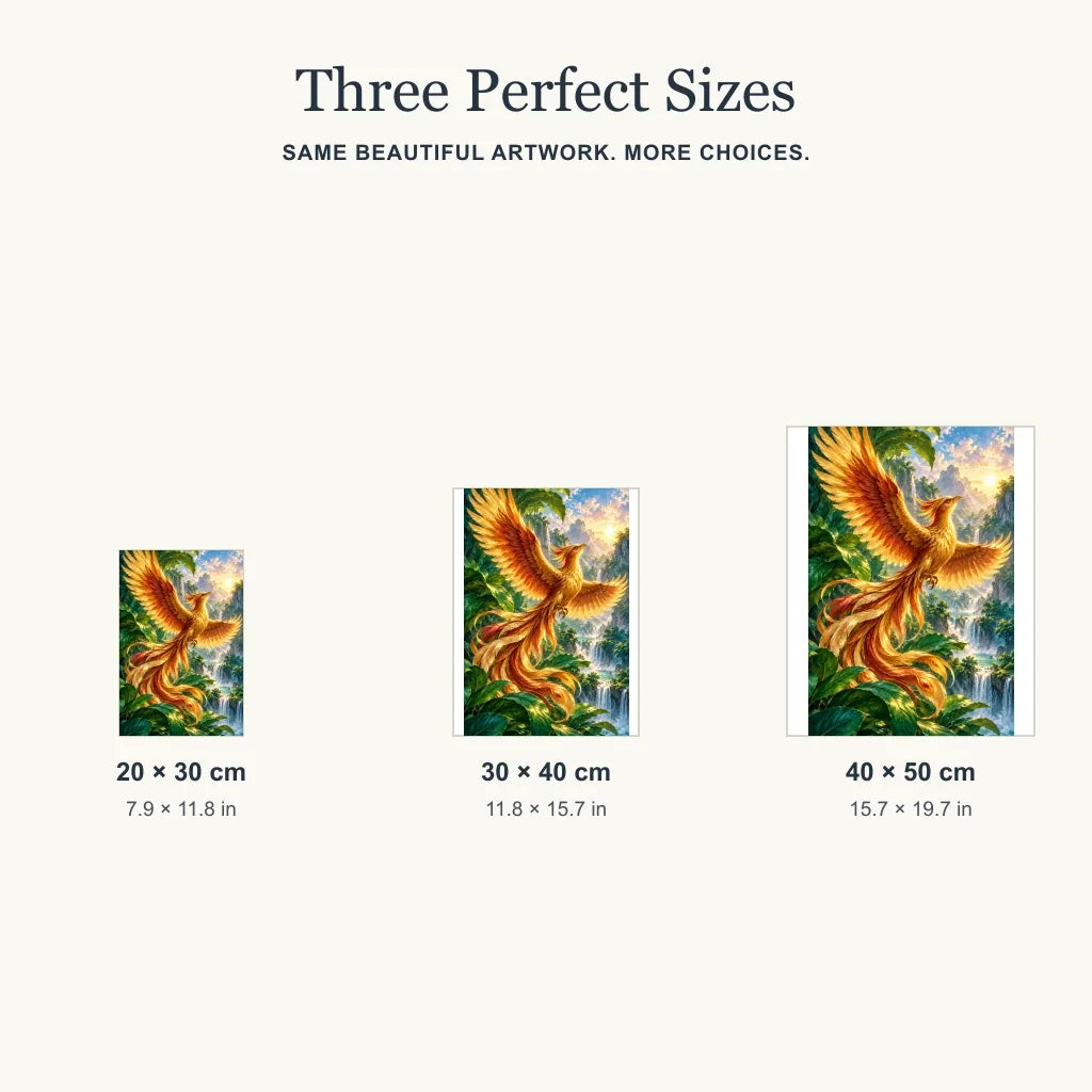 Portrait size guide for the phoenix canopy design: 20 × 30, 30 × 40, and 40 × 50 cm