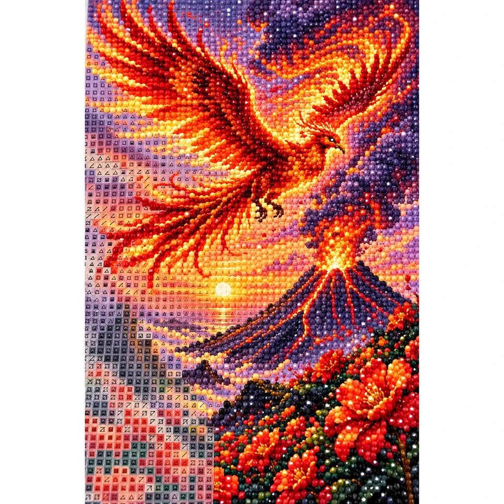 Phoenix Volcano Sunset Diamond Painting Kit diamond and canvas detail