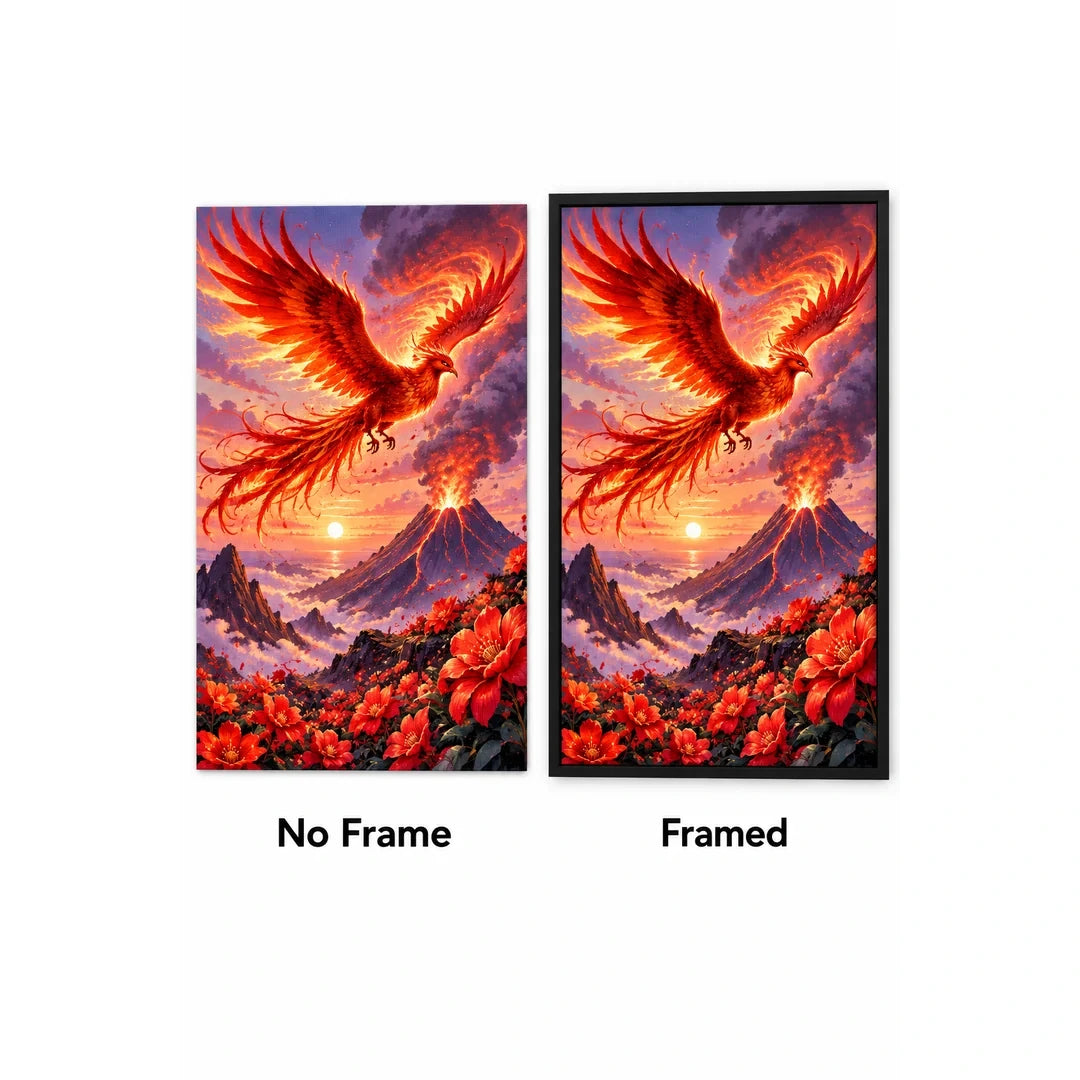 Phoenix Volcano Sunset Diamond Painting Kit No Frame and Framed comparison