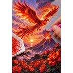 Phoenix Volcano Sunset Diamond Painting Kit diamond placement process