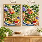 Framed and no-frame comparison for Picnic Bear Matcha Layer Cake Diamond Painting Kit.