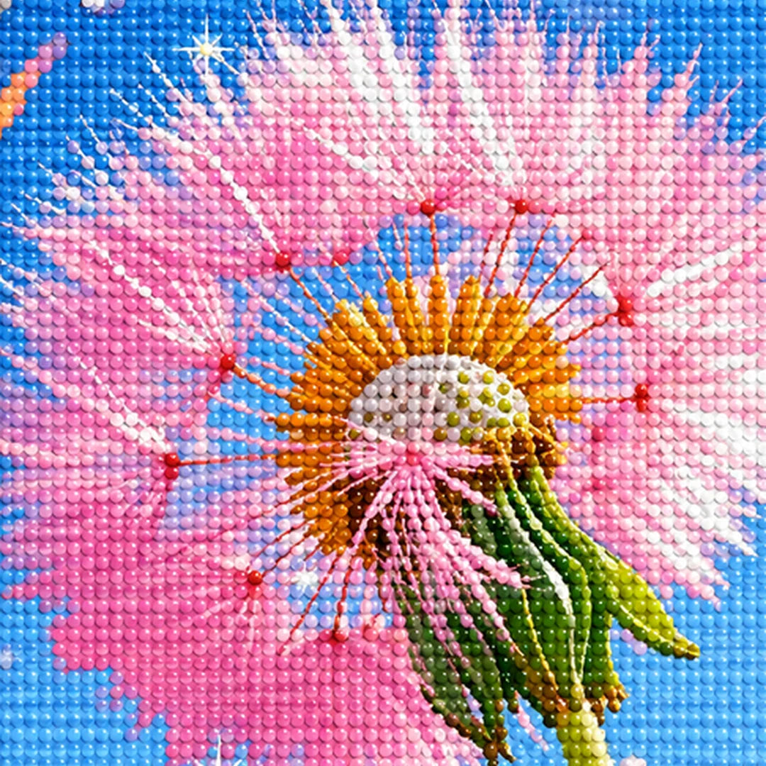 Pink Dandelion Wishes Diamond Painting Kit detail view