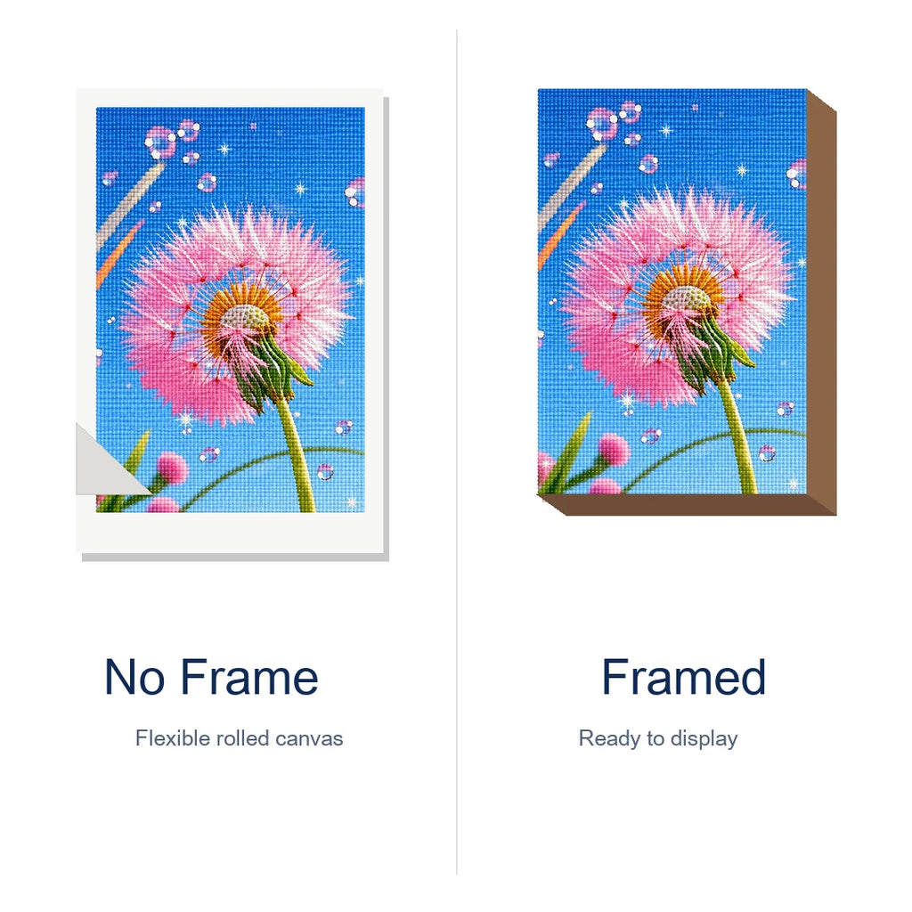 Pink Dandelion Wishes Diamond Painting Kit frame view