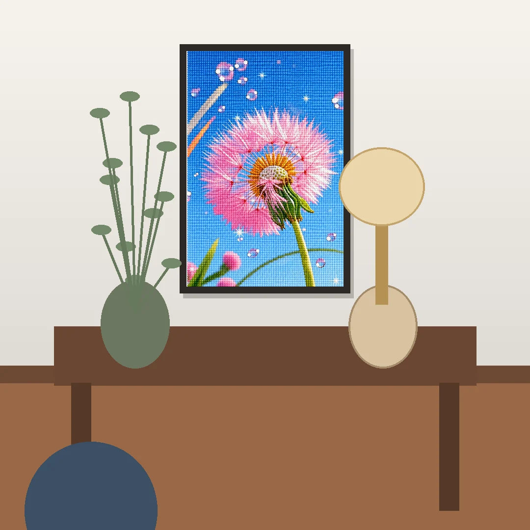 Pink Dandelion Wishes Diamond Painting Kit lifestyle view