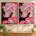 Framed and no-frame styles of the pink dragon and peonies diamond painting