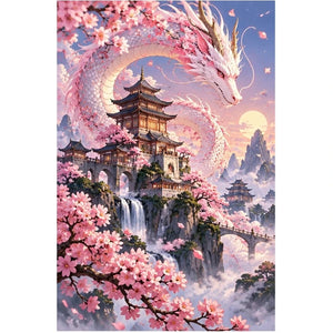 Pink Dragon Cherry Blossom Pagoda Diamond Painting Kit