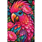 Pink Floral Macaw Diamond Painting Kit — Finished white-background diamond painting