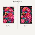 Pink Floral Macaw Diamond Painting Kit — No Frame and Framed comparison