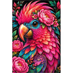 Pink Floral Macaw Diamond Painting Kit — original white-background artwork