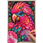 Pink Floral Macaw Diamond Painting Kit — Diamond painting process