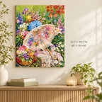 Pink Lace Umbrella in a Flower Garden Paint by Numbers Kit: artwork shown in a styled room with 15.7 × 19.7 in and 40 × 50 cm dimensions