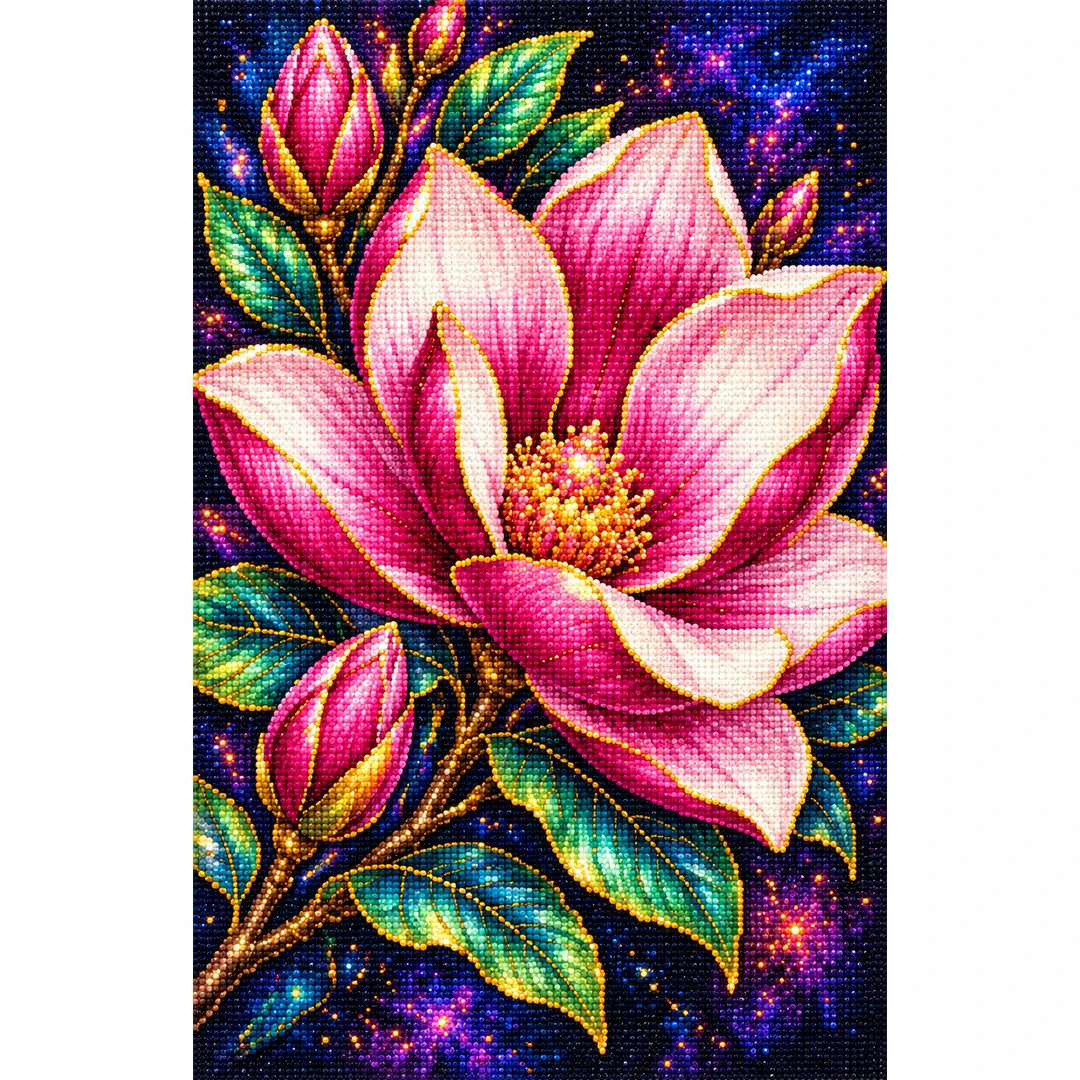 Pink Lotus Jewel Bloom Diamond Painting Kit — Finished white-background diamond painting