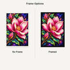 Pink Lotus Jewel Bloom Diamond Painting Kit — No Frame and Framed comparison