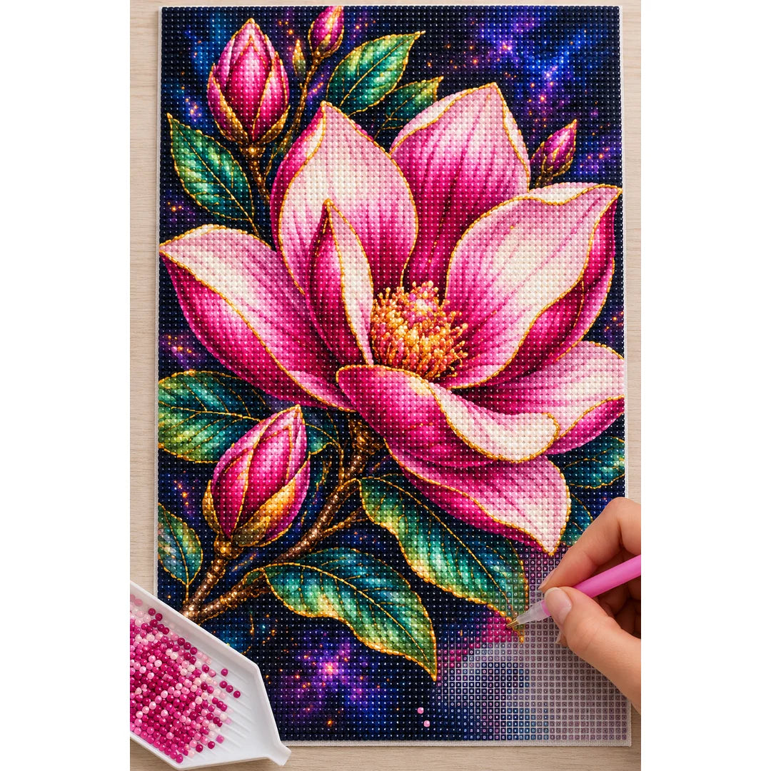 Pink Lotus Jewel Bloom Diamond Painting Kit — Diamond painting process
