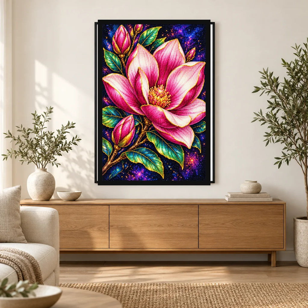 Pink Lotus Jewel Bloom Diamond Painting Kit — Home decor scene
