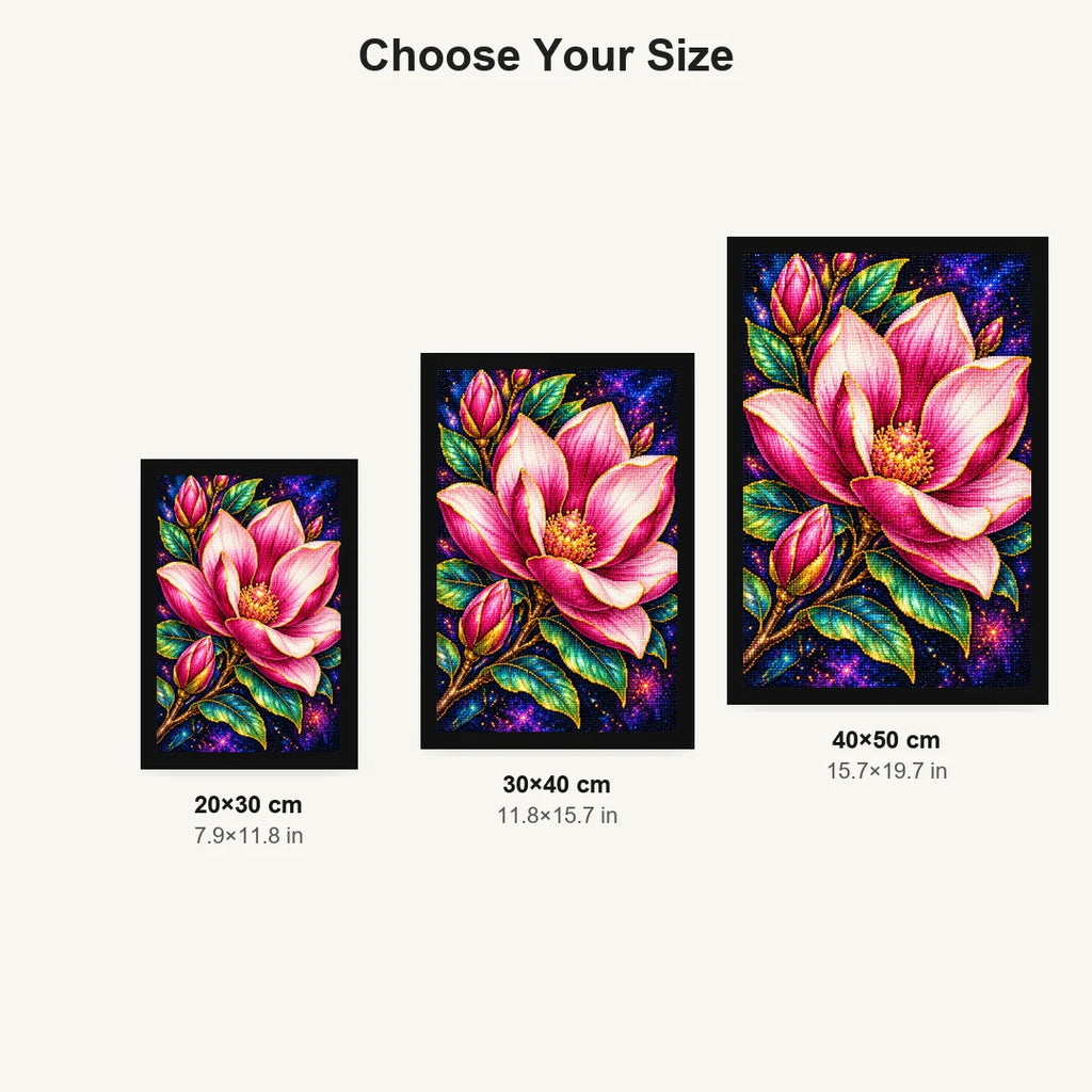 Pink Lotus Jewel Bloom Diamond Painting Kit — Size guide