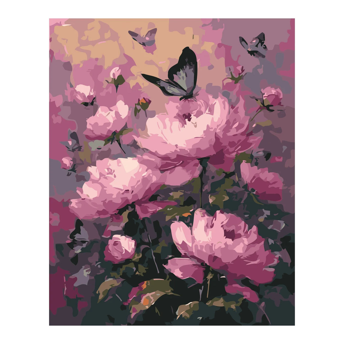 Pink Peonies and Butterflies completed artwork on a clean white background