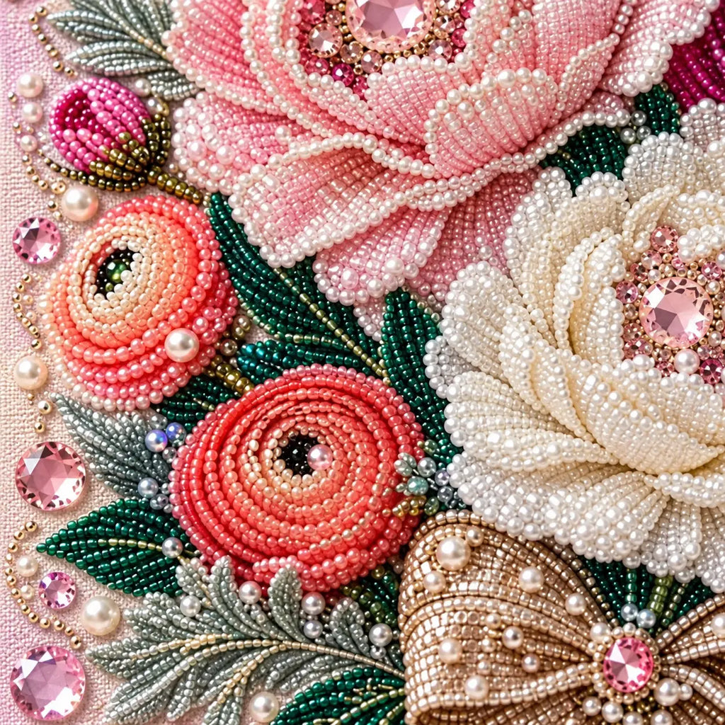 Pink Peony Bouquet Pearl Diamond Painting Kit – detail image